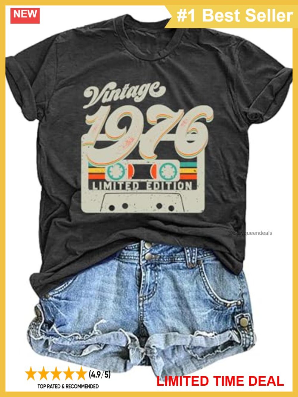 Vintage 1976 50th Birthday T-Shirt Women's Graphic Tee Short Sleeve